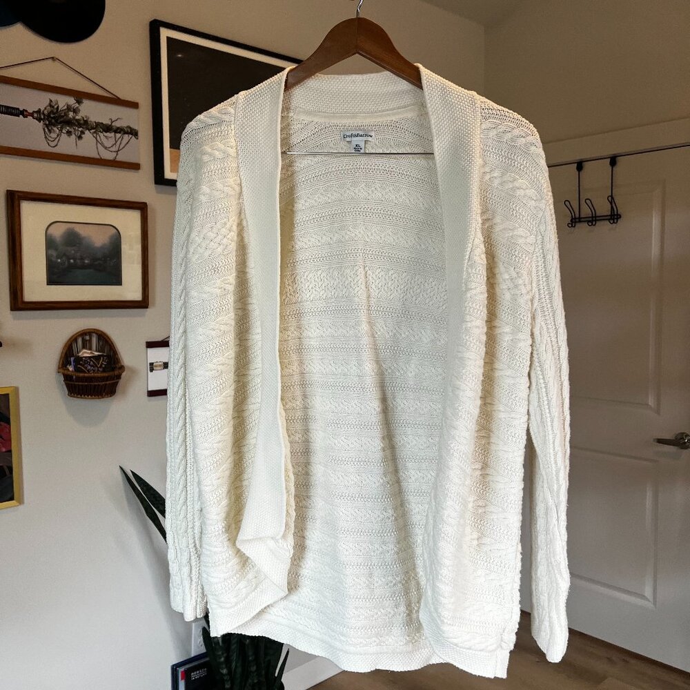 Croft & Barrow Cable Knit Open Front Cardigan in Ivory - Size XL